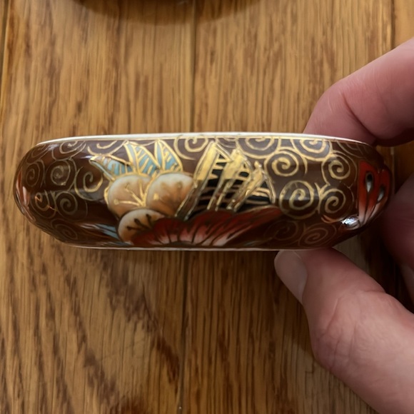 Vintage Ceramic Gold Trim Cloisonné Oblong Egg Jewellery Trinkets Keepsake Box - Picture 7 of 10